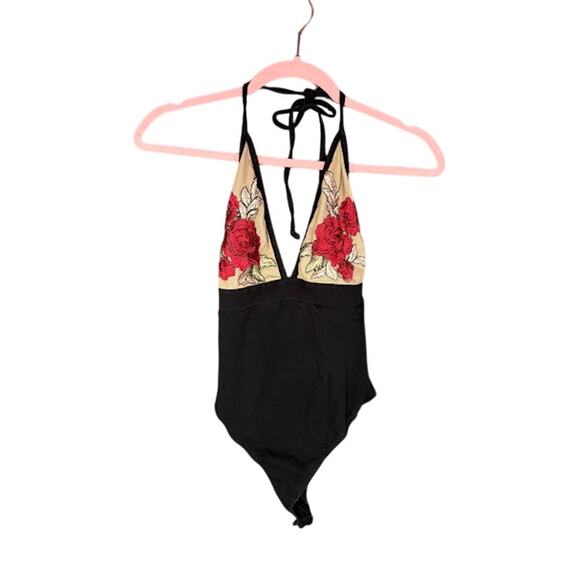 Out from Under Body suit Women's Size S Sheer Halter top Embroidery Open Back - Picture 1 of 10
